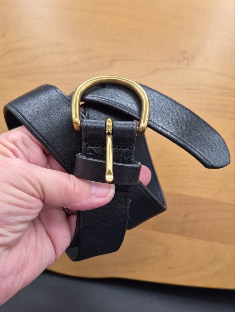 Madewell Black Genuine Italian Leather Belt Brass Horseshoe Buckle Classic - Picture 2 of 8